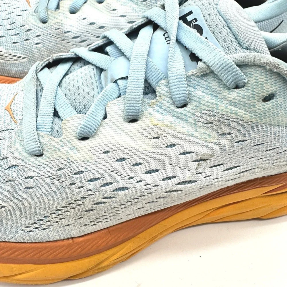 Hoka One One Clifton 8 Summer Song/Ice Flow Women Running Shoes Blue Orange 8.5